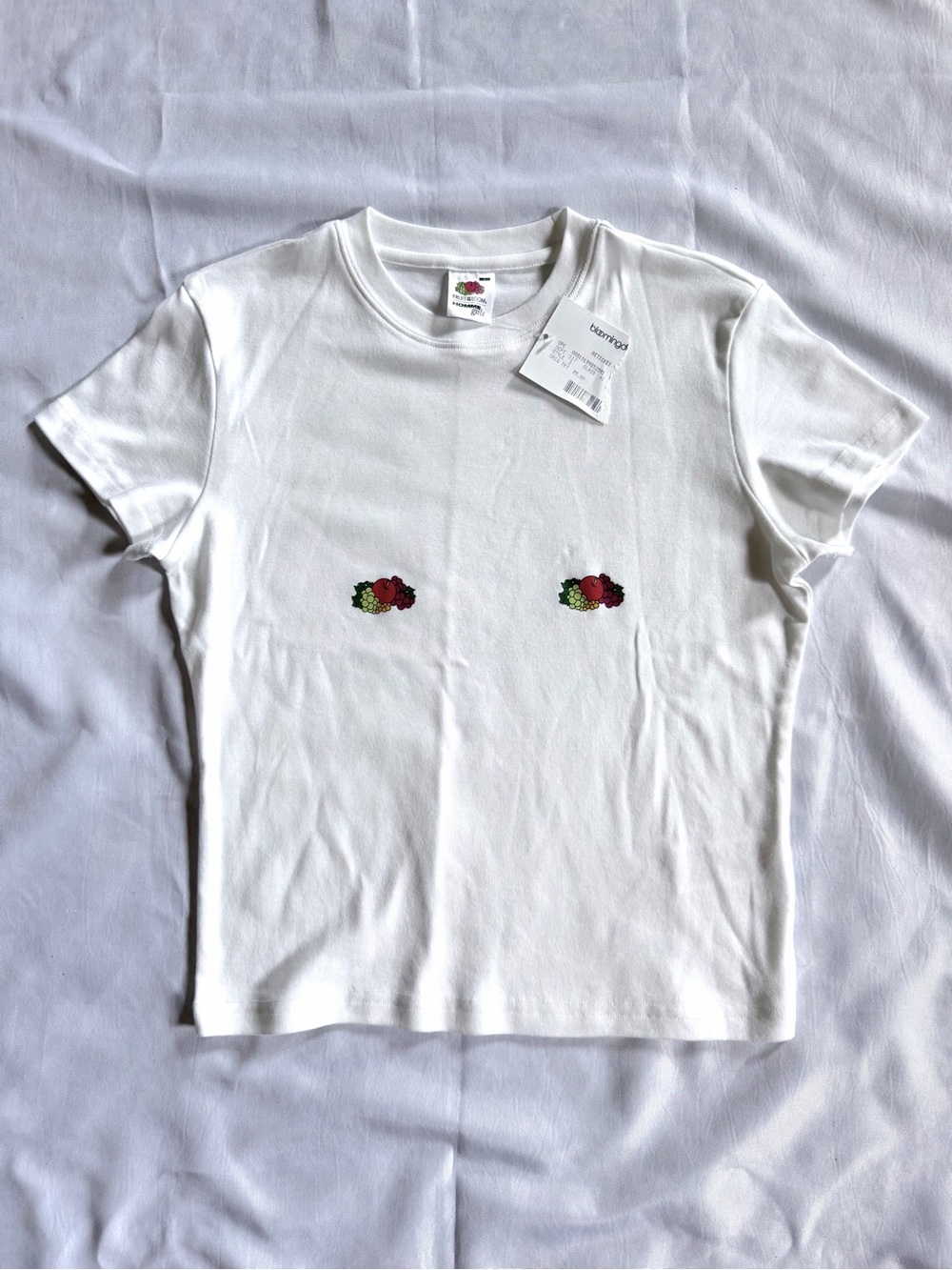 HommeGirls x Fruit of the Loom Cropped White T Shirt Double logo Large